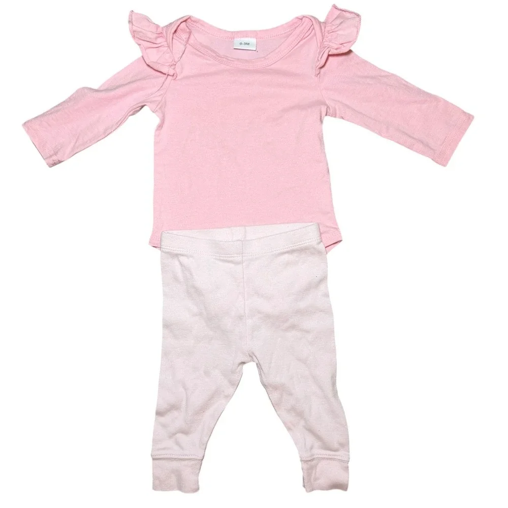 Baby Girl Outfit Lot 6 Pc 0-3M 3-6M Bodysuit Leggings Set Pink Floral‎ Polka